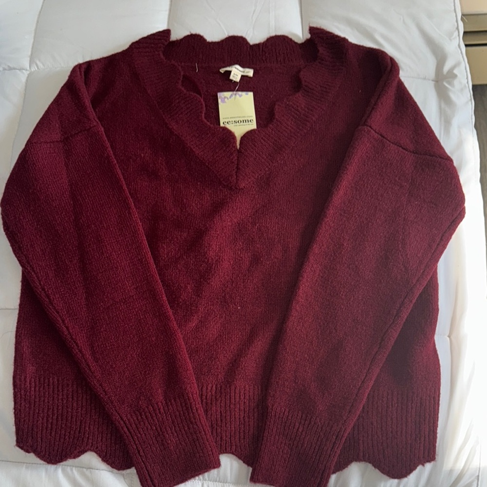 eesome Red V-Neck Sweater with Ribbed Detailing